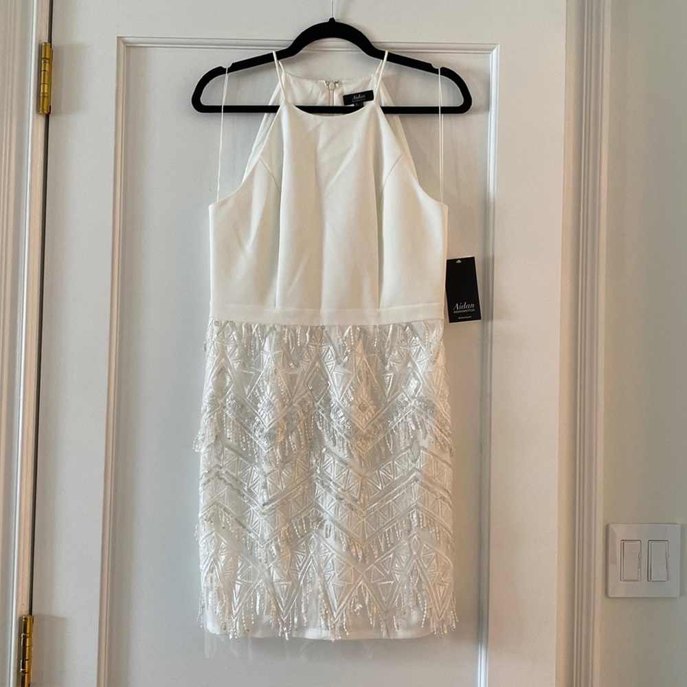 Aidan by Aidan Mattox Embroidered Fringe Cocktail Dress